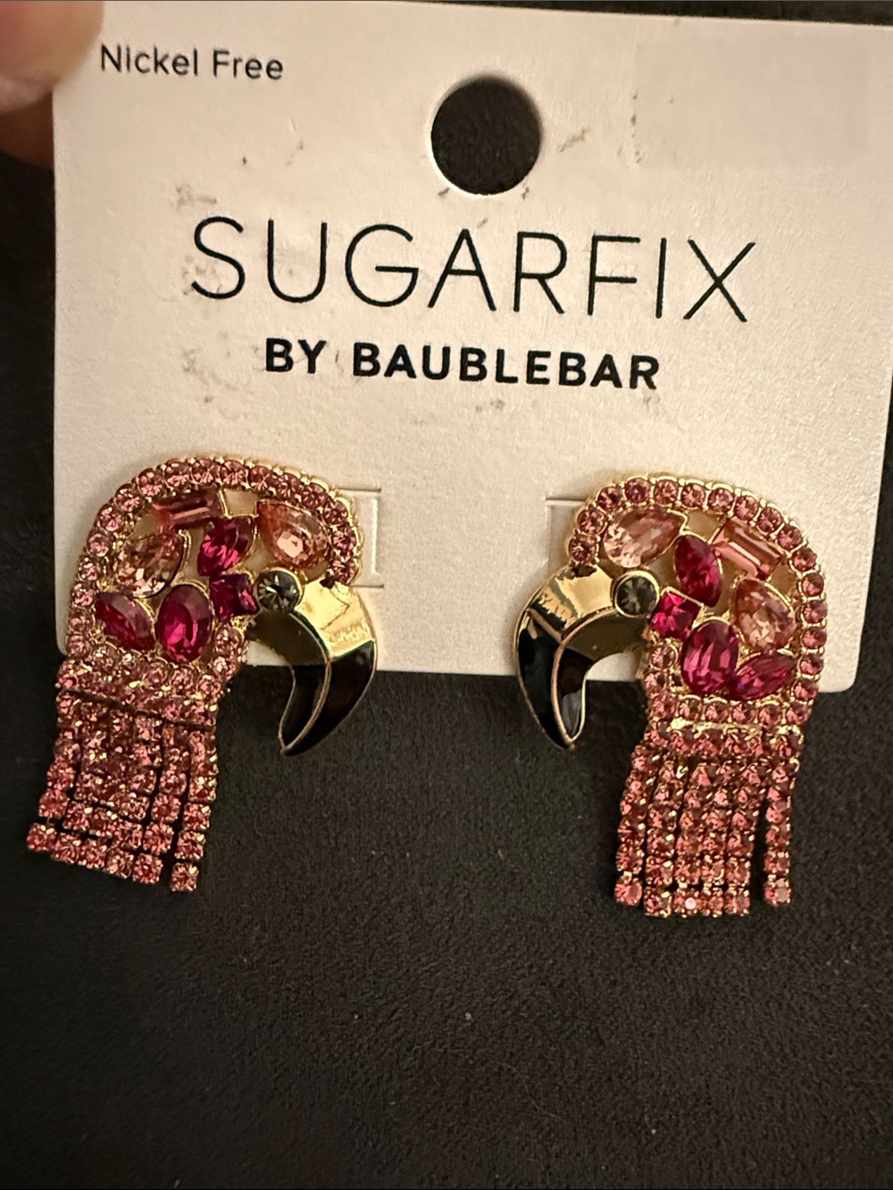SugarFix by Bauble Bar Pink Crystal Parrot Fringe pierced Earrings